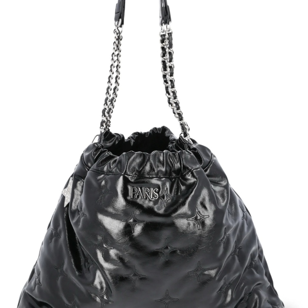 Paris Hilton Shiny Black Star Embossed Shoulder Bag
